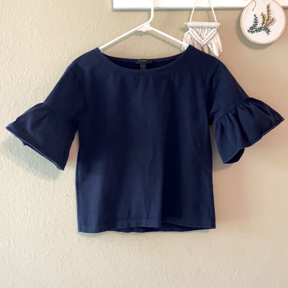 Jcrew ruffle sleeve blouse, navy color, size xxs